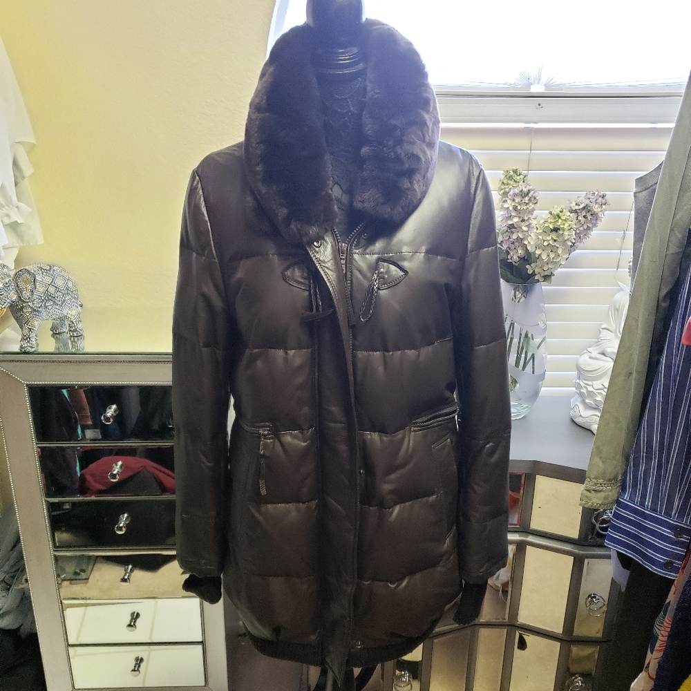 Leather Jacket with Genuine Fur Collar